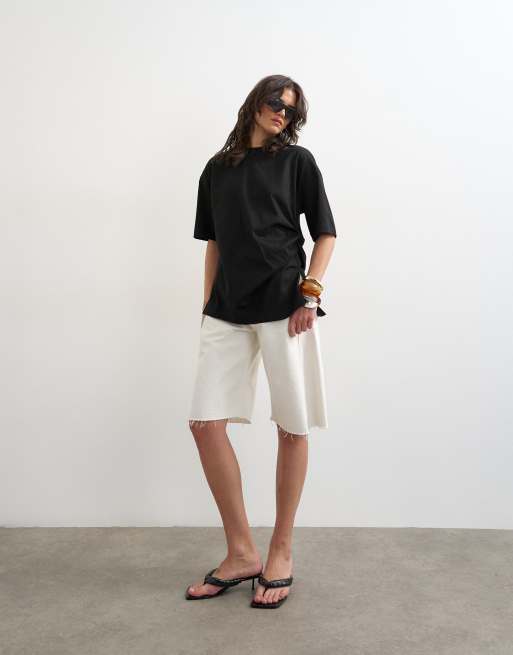 Topshop oversized tee with knot hem in black, 4 of 4