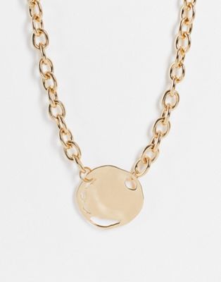 Topshop oversized textured disk pendant chain necklace in gold
