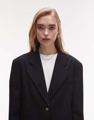 Shop Topshop Oversized Throw On Blazer In Black