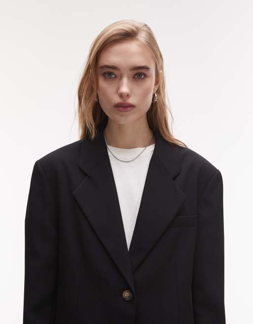 Topshop oversized throw on blazer in black