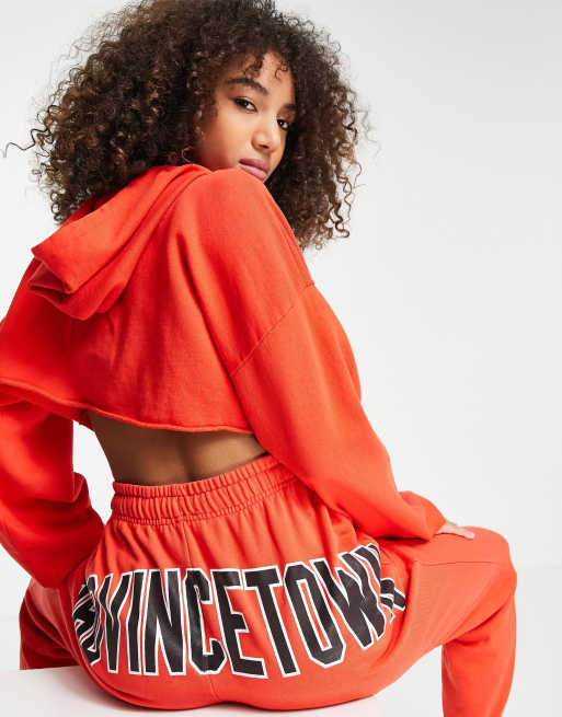Topshop oversized trackie with front Provincetown collegic graphic in red (Part of a co-ord)