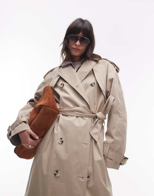 Topshop - Oversized trenchcoat met lange pasvorm in stone, 2 van 4
