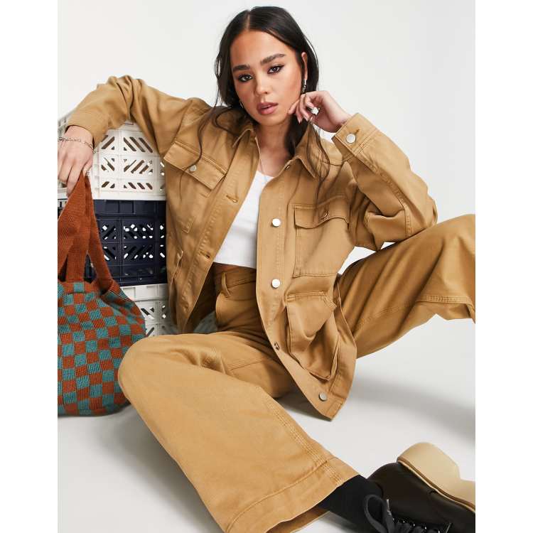 Topshop oversized utility shacket with front pockets in camel - part of a  set | ASOS