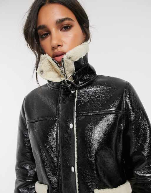 Black vinyl hotsell puffer jacket topshop