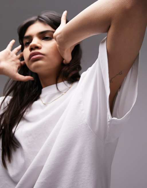 Topshop oversized washed boyfriend tee in white