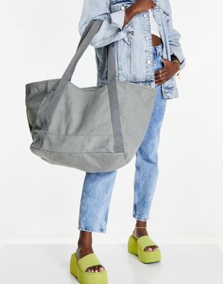 Topshop oversized washed canvas tote in black