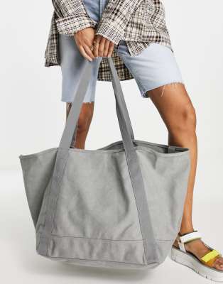 Topshop oversized washed canvas tote in black