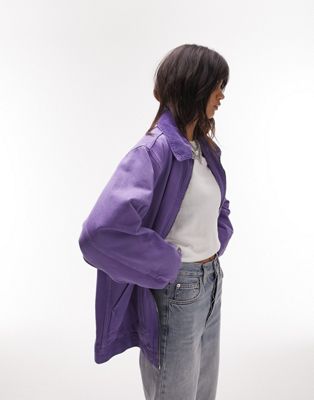 Topshop oversized zip through jacket in purple - ASOS Price Checker