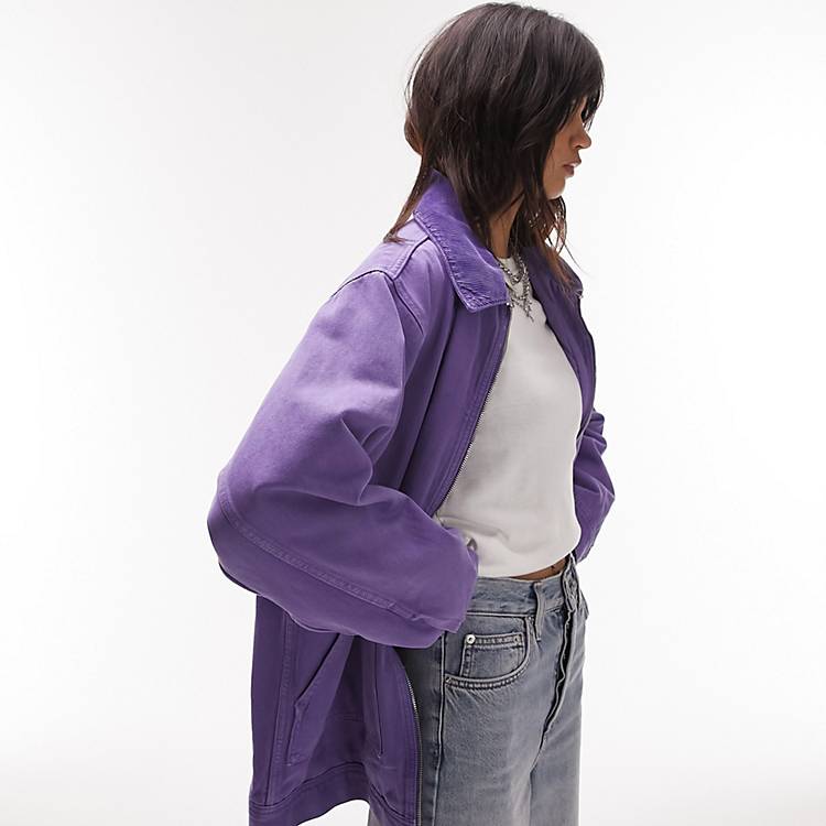 Topshop oversized zip through jacket in purple