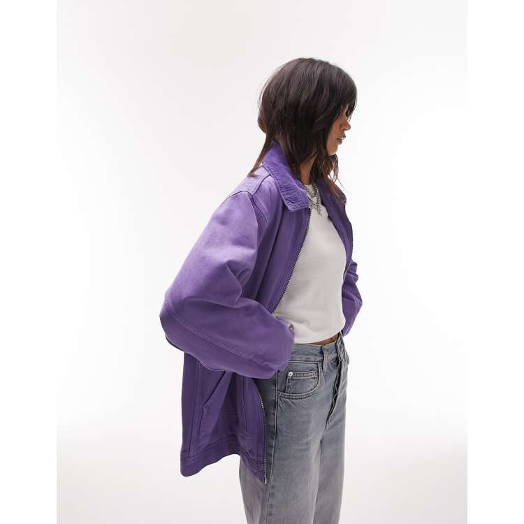 Topshop oversized zip through jacket in purple