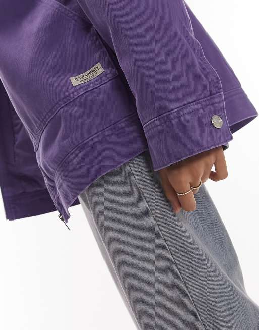 Topshop oversized zip through jacket in purple