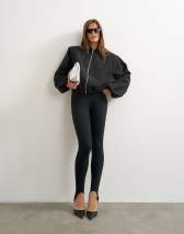 Topshop oversized zip up bomber jacket in black