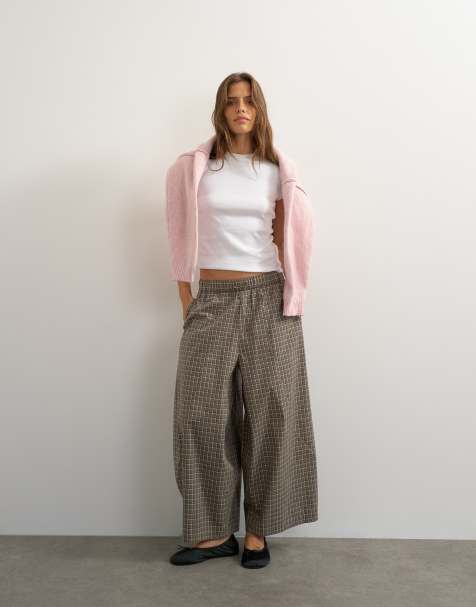Topshop ovoid mid length pants in blue check - view 1