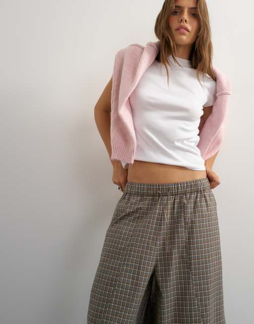 Topshop ovoid mid length pants in blue plaid, 2 of 5