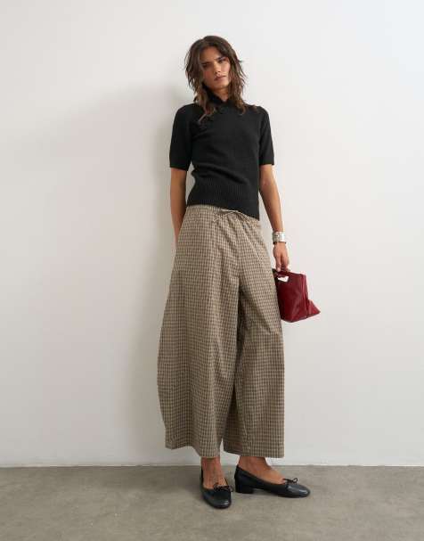 Topshop ovoid mid length trouser in brown check - view 1