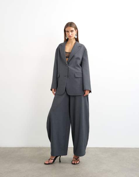 Topshop ovoid pleat pants and slouchy blazer set in grey - view 1