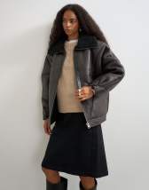 Topshop ovoid shearling jacket in brown
