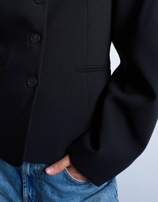 Topshop ovoid sleeve blazer top in black