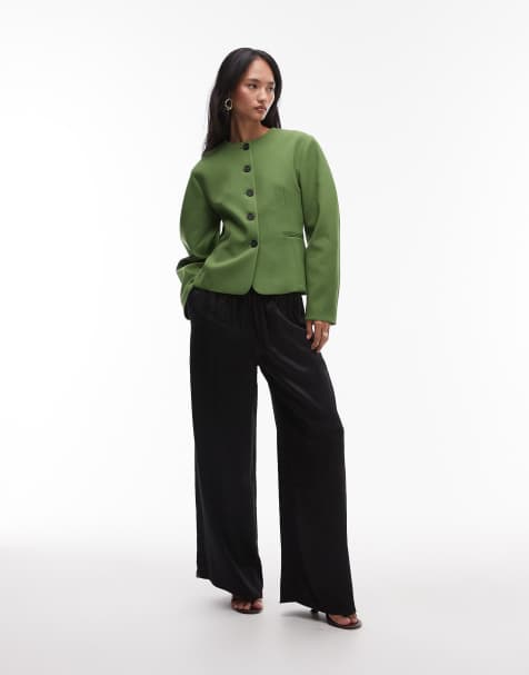 Topshop ovoid sleeve blazer top in green - view 1