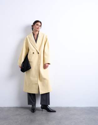 Topshop Ovoid Sleeve Double Breasted Longline Formal Coat In Yellow