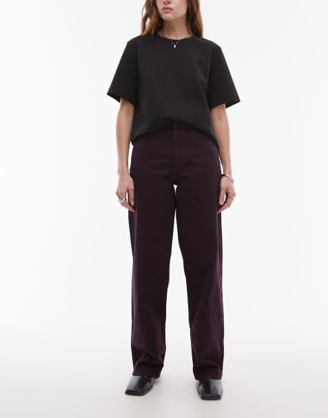 Topshop – Oxblodsröda jeans med medelhög midja och ledig passform - view 1