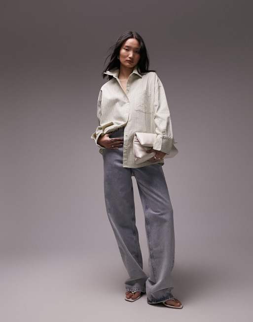 Topshop Oxford oversized shirt in yellow mini check ASOS