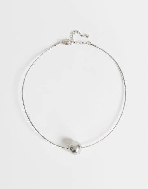 Topshop Ozzie waterproof stainless steel necklace in silver brushed - view 1
