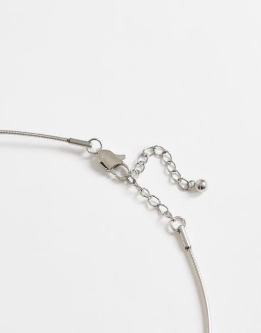 Topshop Ozzie waterproof stainless steel necklace in silver brushed, 3 of 4