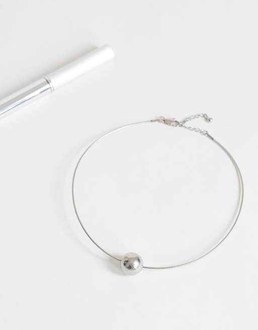 Topshop Ozzie waterproof stainless steel necklace in silver brushed, 4 of 4