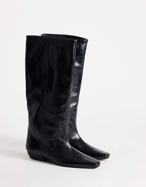 Topshop Pablo bottes western à enfiler en cuir véritable noir, 2 de 4