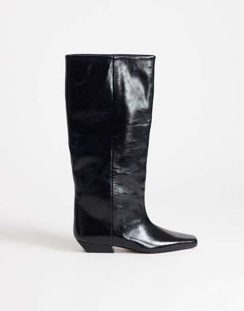 Topshop Pablo real leather pull on western boot in black - view 1