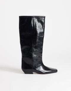 Pablo real leather pull on western boot in black