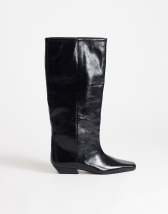 Topshop Pablo real leather slim western boot in black