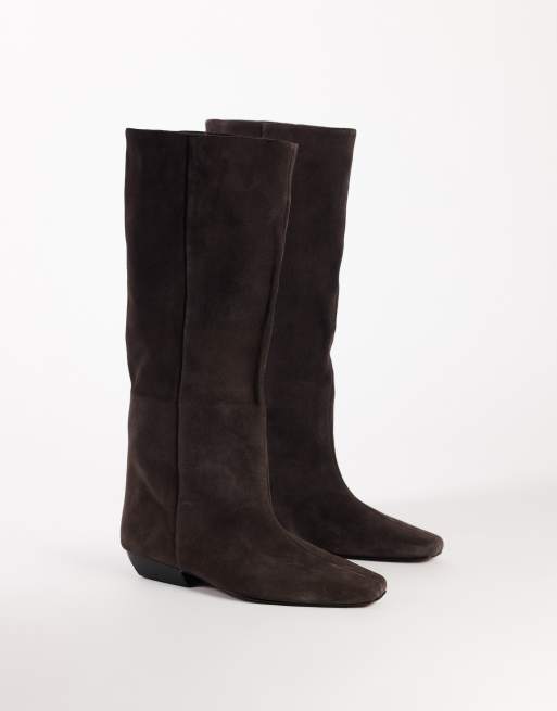 Topshop Pablo real leather slim western boot in chocolate, 2 of 4