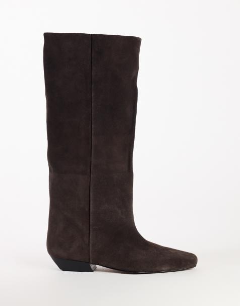 Topshop Pablo real leather slim western boots in chocolate - view 1