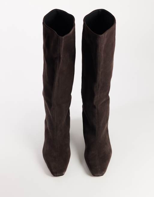 Topshop Pablo real leather slim western boots in chocolate, 3 of 4
