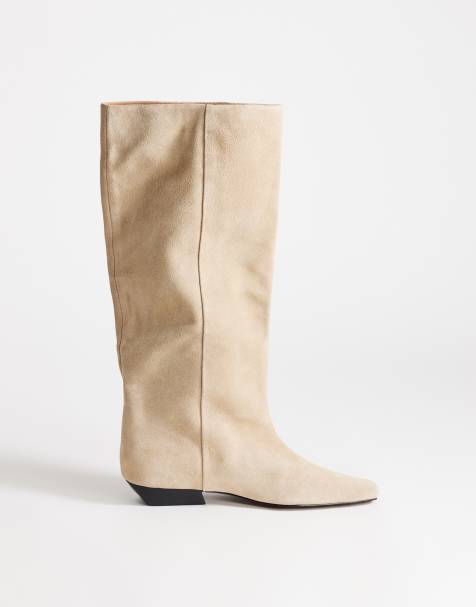 Topshop Pablo real suede slim western boot in taupe - view 1