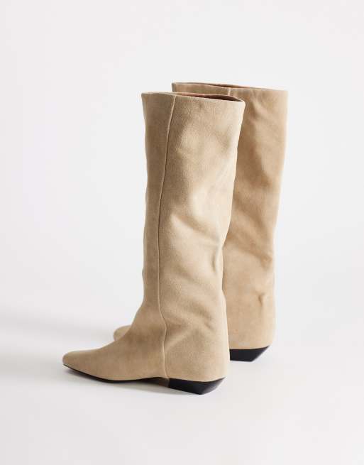Topshop Pablo real suede slim western boots in taupe, 4 of 4