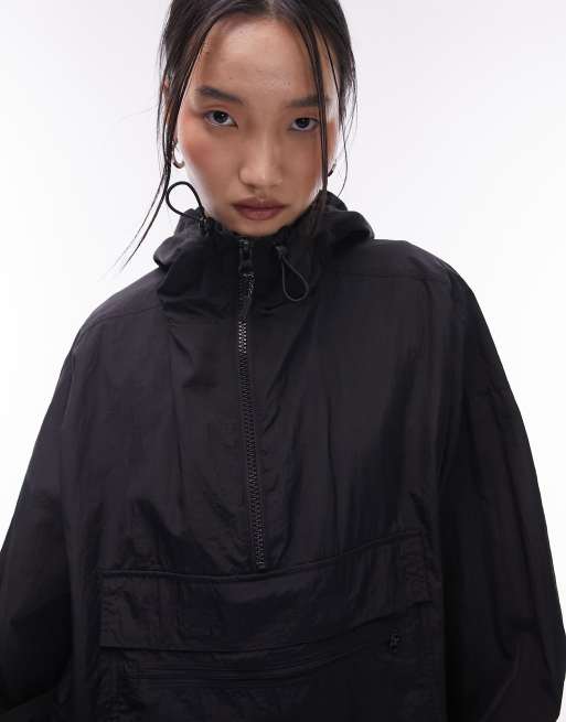 Topshop pac a mac rain coat in Black