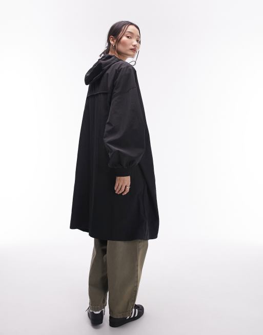 Topshop pac a mac rain coat in black