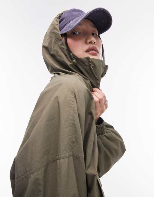 Topshop pac a mac rain coat in khaki