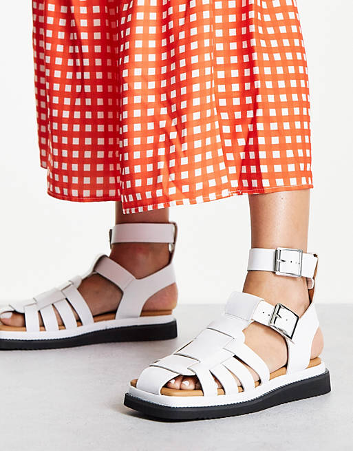  Flat Sandals/Topshop Pace leather gladiator sandal in white 