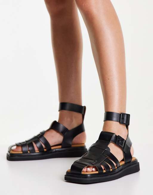 Topshop - Pace - Sorte gladiator-sandaler i læder