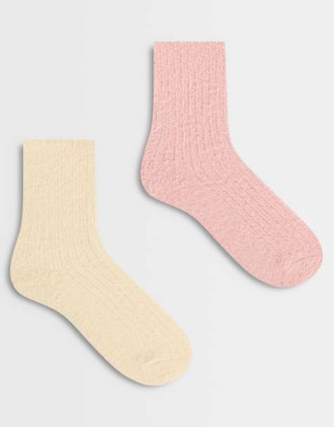 Topshop pack de 2 calcetines afelpados en rosa y blanco roto - view 1