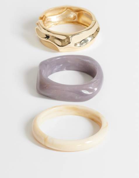 Topshop - Pack de 3 pulseras rígidas beis y doradas variadas de resina - view 1