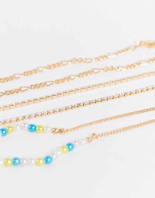  Topshop pack of 3 bead and chain bracelets in gold , 3 of 4