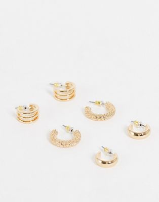 Topshop pack of 3 mix huggy hoop earrings in gold