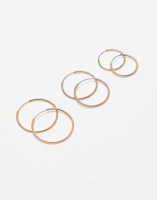 Topshop pack of 3 fine hoop earrings in gold