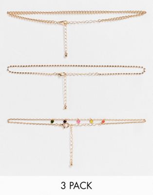 Topshop pack of 3 mini heart choker necklaces in gold