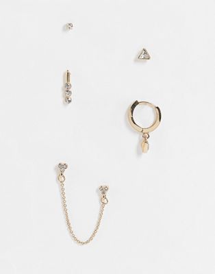 Topshop pack of 5 crystal and chain single earrings in gold